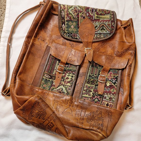 Hand Crafted Handbags - Jerusalem Dome of the Rock Stamped Leather Embroidered Bag